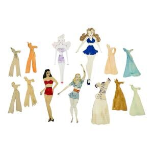 VTG 1930s Handmade Paper Dolls Art Deco Pinup OOAK Set Hand Drawn Fashion Ladies